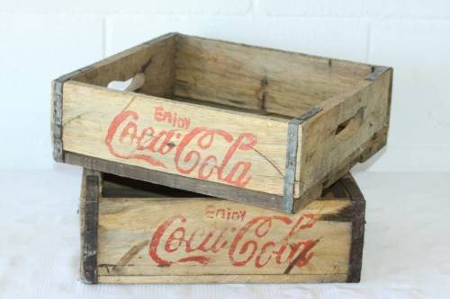 Two wonderful "Coca-Cola" branded wooden crates w/ metal re-enforced sides & carry handles bid/crate
