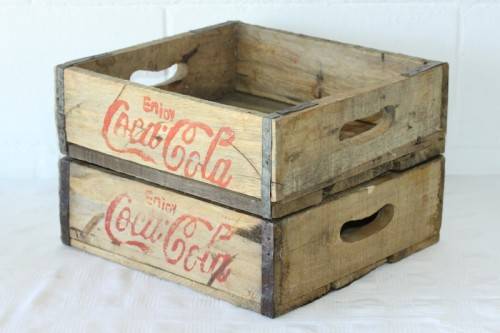 Two wonderful "Coca-Cola" branded wooden crates w/ metal re-enforced sides & carry handles bid/crate