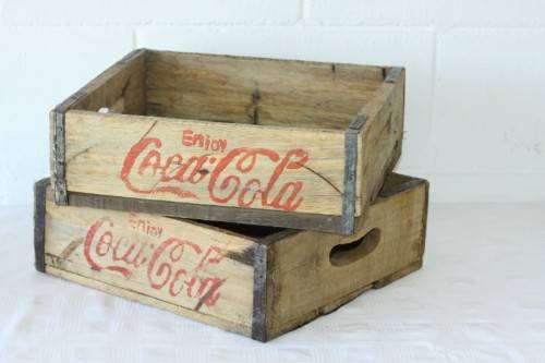 Two wonderful "Coca-Cola" branded wooden crates w/ metal re-enforced sides & carry handles bid/crate