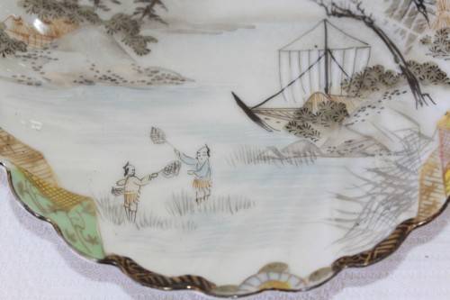 Two rare antique Japanese "translucent" porcelain teacups and saucers with amazing hand painted work