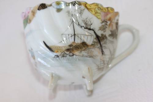 Two rare antique Japanese "translucent" porcelain teacups and saucers with amazing hand painted work