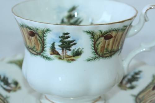 An incredibly rare vintage "Royal Albert" Knotty Pine trio, including teacup, saucer & cake plate