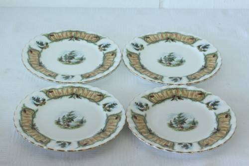 Four incredibly rare vintage Royal Albert "Knotty Pine" pattern cake plates - RS17Sale