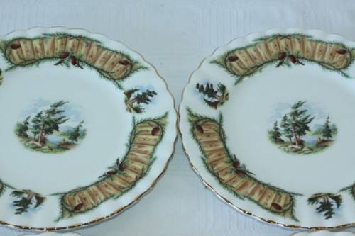 Four incredibly rare vintage Royal Albert "Knotty Pine" pattern cake plates - RS17Sale