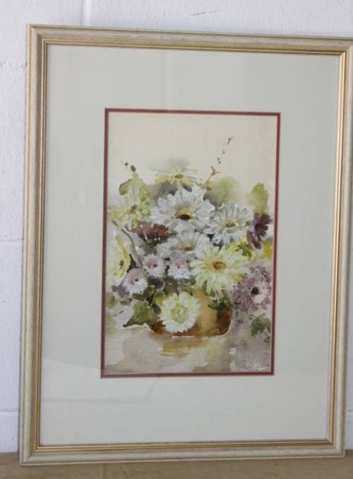 An exquisitely painted framed original signed watercolour painting of a vase of flowers RS17