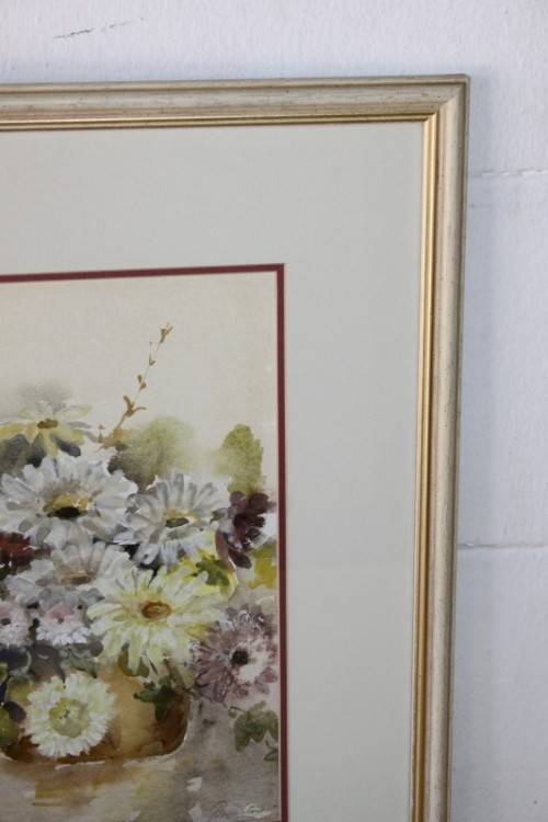 An exquisitely painted framed original signed watercolour painting of a vase of flowers RS17