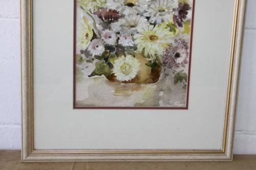 An exquisitely painted framed original signed watercolour painting of a vase of flowers RS17