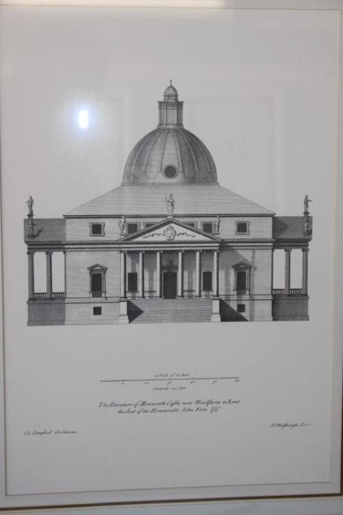 A superb architectural framed print titled "The elevation of Merenworth Castle near Maidstone" RS17