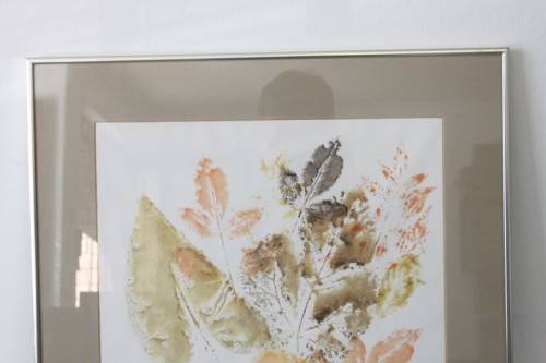 Incredible original watercolour painting of leaves in a metal frame behind glass - RS17Sale