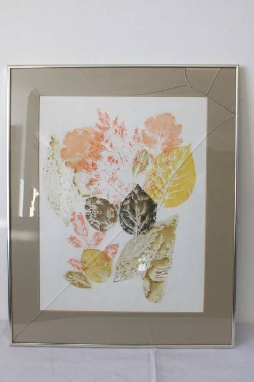 Wonderful original watercolour painting of leaves in a metal frame behind glass - RS17Sale