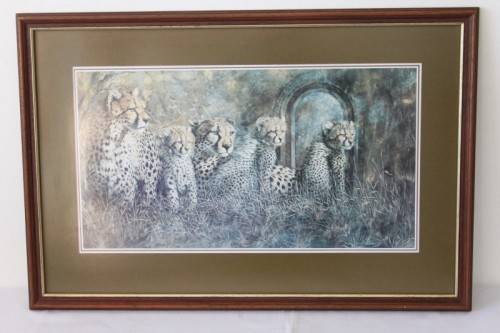 Incredible print of a group of cheetahs in the wild - stunningly framed behind glass - RS17Sale