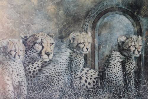 Incredible print of a group of cheetahs in the wild - stunningly framed behind glass - RS17Sale