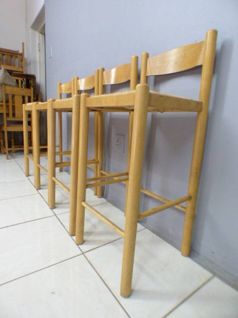 Four awesome yellow wood bentwood bar chairs with wicker seats - Stunning!!   RS17Sale