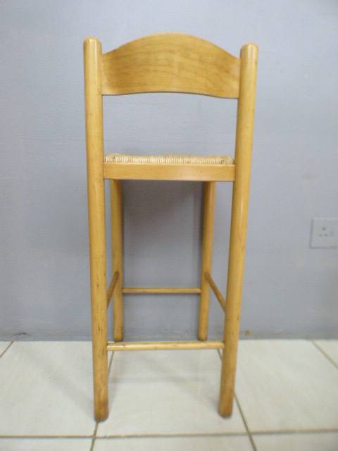 Four awesome yellow wood bentwood bar chairs with wicker seats - Stunning!!   RS17Sale