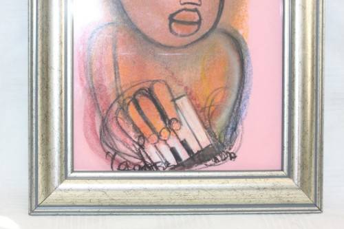 Superb original framed Godfrey Ndaba expressionism mixed media drawing - RS17Sale