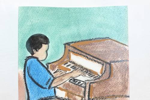 Stunning original signed unframed "Lucas V. Mahome" watercolour painting of a piano player-RS17Sale