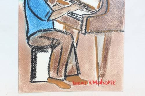 Stunning original signed unframed "Lucas V. Mahome" watercolour painting of a piano player-RS17Sale