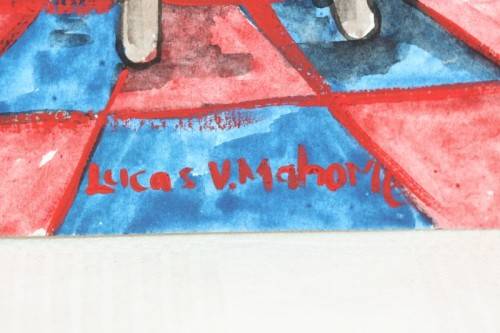 Beautiful original signed unframed Lucas V. Mahome watercolour painting of a guitar player -RS17Sale