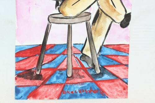 Beautiful original signed unframed Lucas V. Mahome watercolour painting of a guitar player -RS17Sale