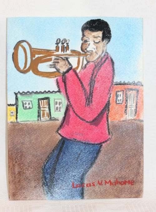 Superb original signed unframed "Lucas V. Mahome" watercolour painting of a trumpet player RS17Sale