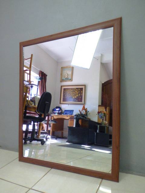 Lovely large framed wall mirror. Perfect in informal living areas, pub, lapa, patio.