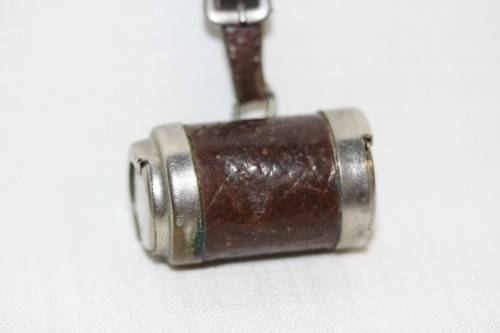 An incredible and rare antique leather clad silver plated double "Sovereign" cylinder coin holder