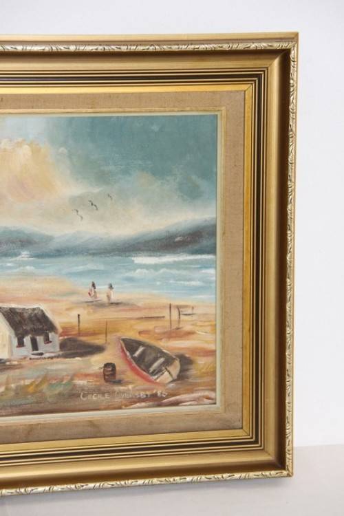 **RS17** A stunning signed and framed "Cecile Oversby" oil painting of Cape coastal cottages