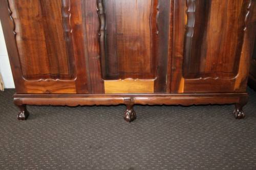 An exquisite gabled three-door solid Imbuia ball & claw wardrobe w/ a full length mirror - RS17Sale