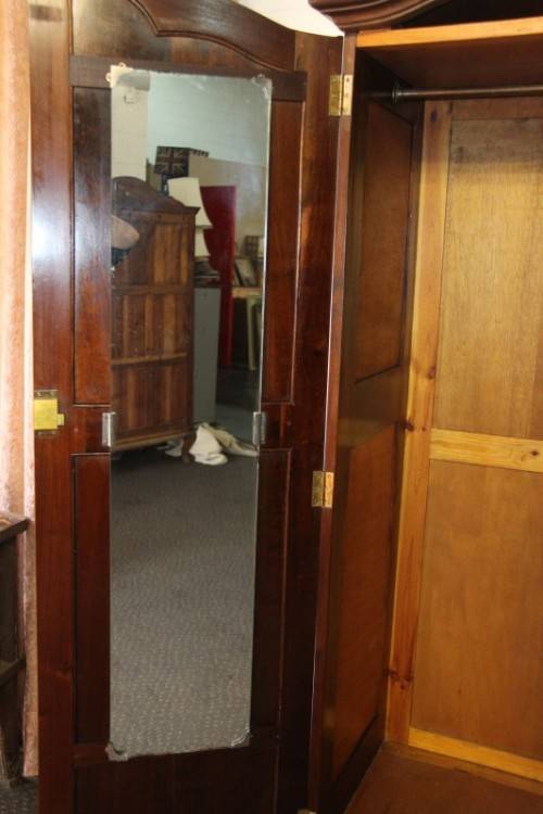 An exquisite gabled three-door solid Imbuia ball & claw wardrobe w/ a full length mirror - RS17Sale