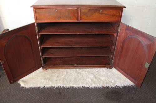 A stunning Teak cabinet with two drawers & two cupboards w/ large shelves - lovely in a home/ office