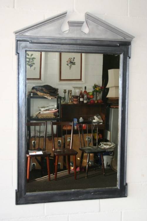An amazing vintage solid wooden framed "Roman entrecoupe pediment gabled" two-tone wall mirror