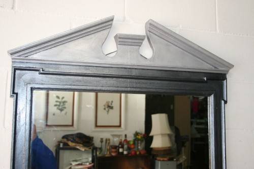 An amazing vintage solid wooden framed "Roman entrecoupe pediment gabled" two-tone wall mirror