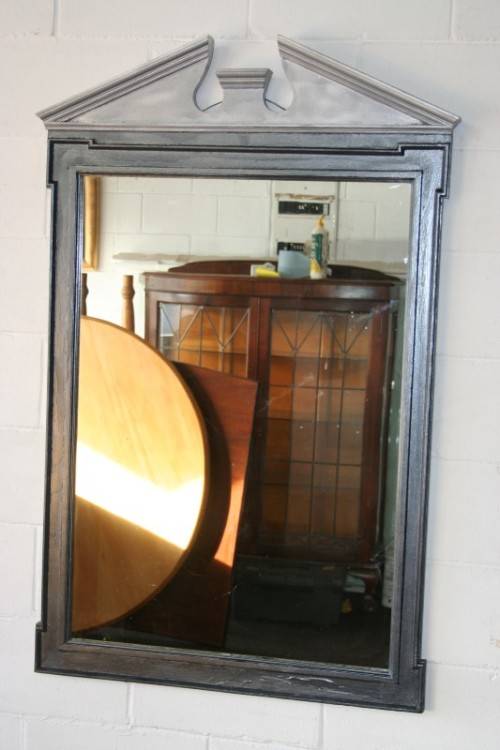 An amazing vintage solid wooden framed "Roman entrecoupe pediment gabled" two-tone wall mirror