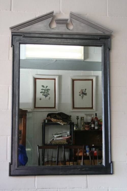 An amazing vintage solid wooden framed "Roman entrecoupe pediment gabled" two-tone wall mirror