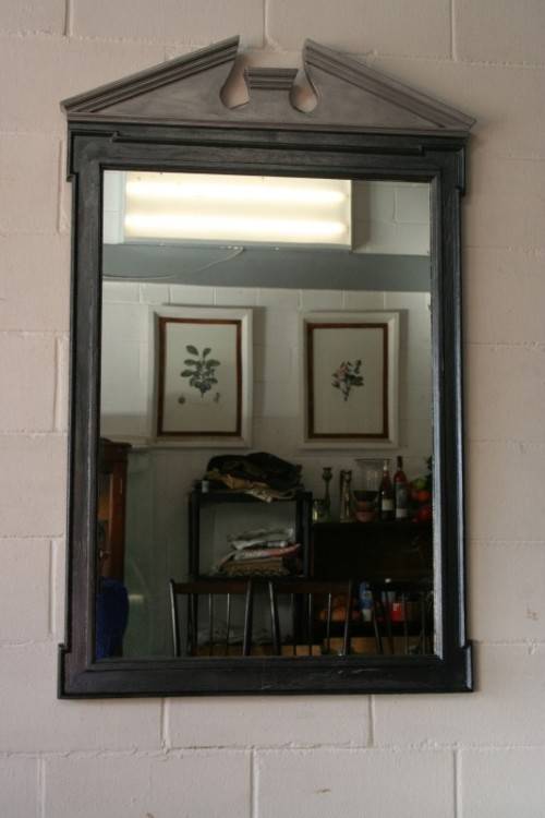 An amazing vintage solid wooden framed "Roman entrecoupe pediment gabled" two-tone wall mirror
