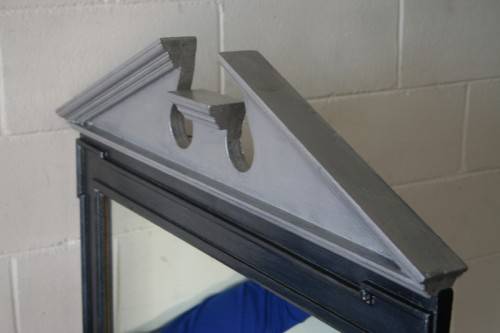 An amazing vintage solid wooden framed "Roman entrecoupe pediment gabled" two-tone wall mirror