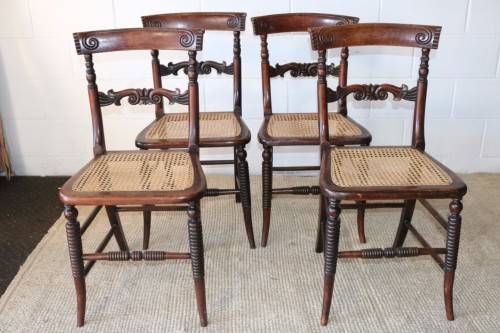 Four stunning antique wicker and oak dining chairs with spectacular carvings - price/chair