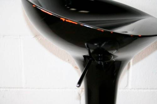 A pair of wonderful funky black & chrome height adjustable bombo style bar/counter chairs - RS17Sale