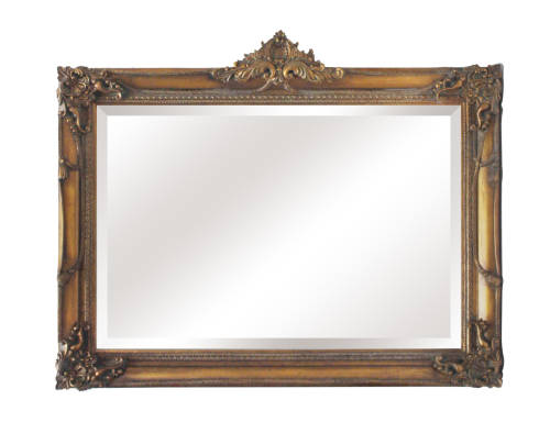 Exquisite solid wooden ornately moulded "antique gold" bevelled glass buffet/ mantle mirror - RS17M