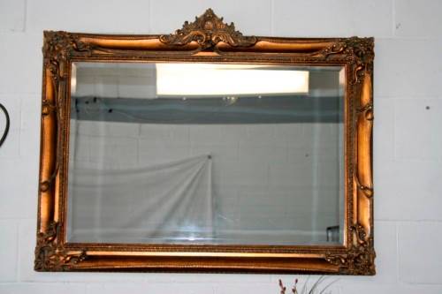 Exquisite solid wooden ornately moulded "antique gold" bevelled glass buffet/ mantle mirror - RS17M