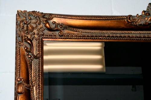 Exquisite solid wooden ornately moulded "antique gold" bevelled glass buffet/ mantle mirror - RS17M