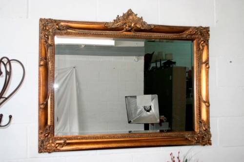 Exquisite solid wooden ornately moulded "antique gold" bevelled glass buffet/ mantle mirror - RS17M