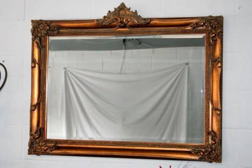 Exquisite solid wooden ornately moulded "antique gold" bevelled glass buffet/ mantle mirror - RS17M