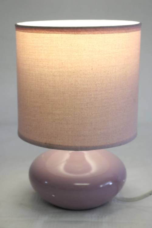 **RS17** A very pretty purple/ lilac porcelain table/ bedside lamp in complete working condition