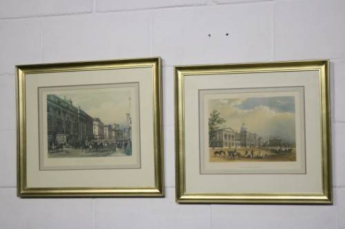 A pair of wonderful framed "The Horse Guards" and "View from Regent Street" prints - AAA