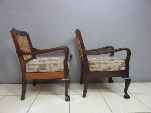 Two lovely vintage Imbuia ball & claw chairs w upholstered cushions in good condition - price/chair