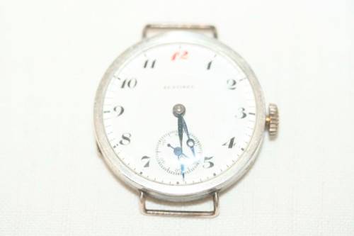 An exquisite antique 13 Jewell Swiss made "Sentinel" gents sterling silver trench watch = Beautiful!