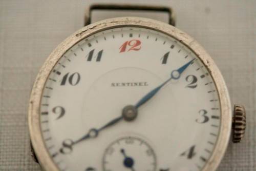 An exquisite antique 13 Jewell Swiss made "Sentinel" gents sterling silver trench watch = Beautiful!