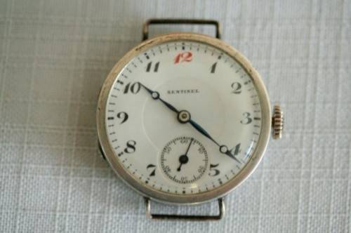 An exquisite antique 13 Jewell Swiss made "Sentinel" gents sterling silver trench watch = Beautiful!