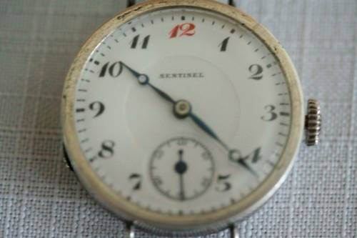 An exquisite antique 13 Jewell Swiss made "Sentinel" gents sterling silver trench watch = Beautiful!